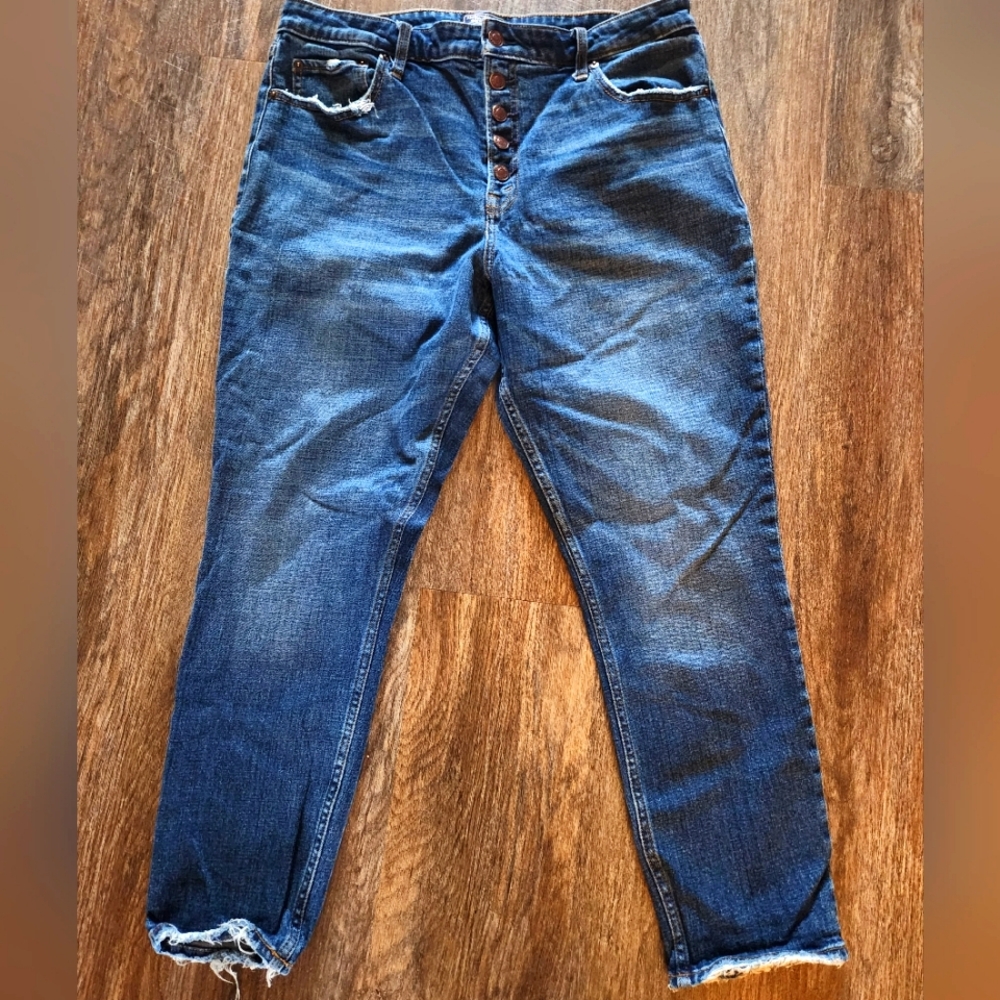 Abercrombie & Fitch highrise slim button fly distressed jeans womens 16